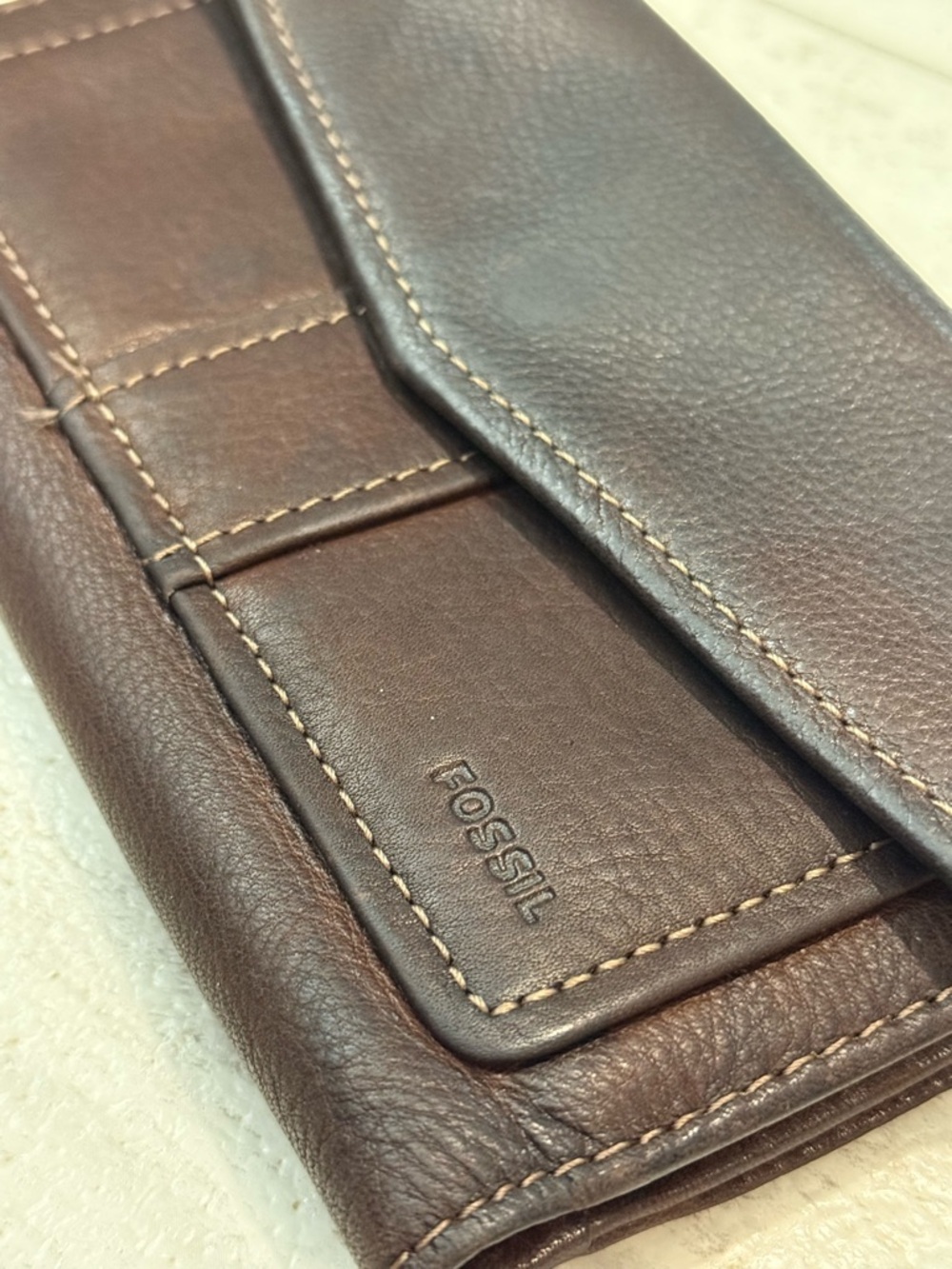 Fossil Brown Leather Clutch Wallet Organizer Bifold Snap Zip Coin Pocket